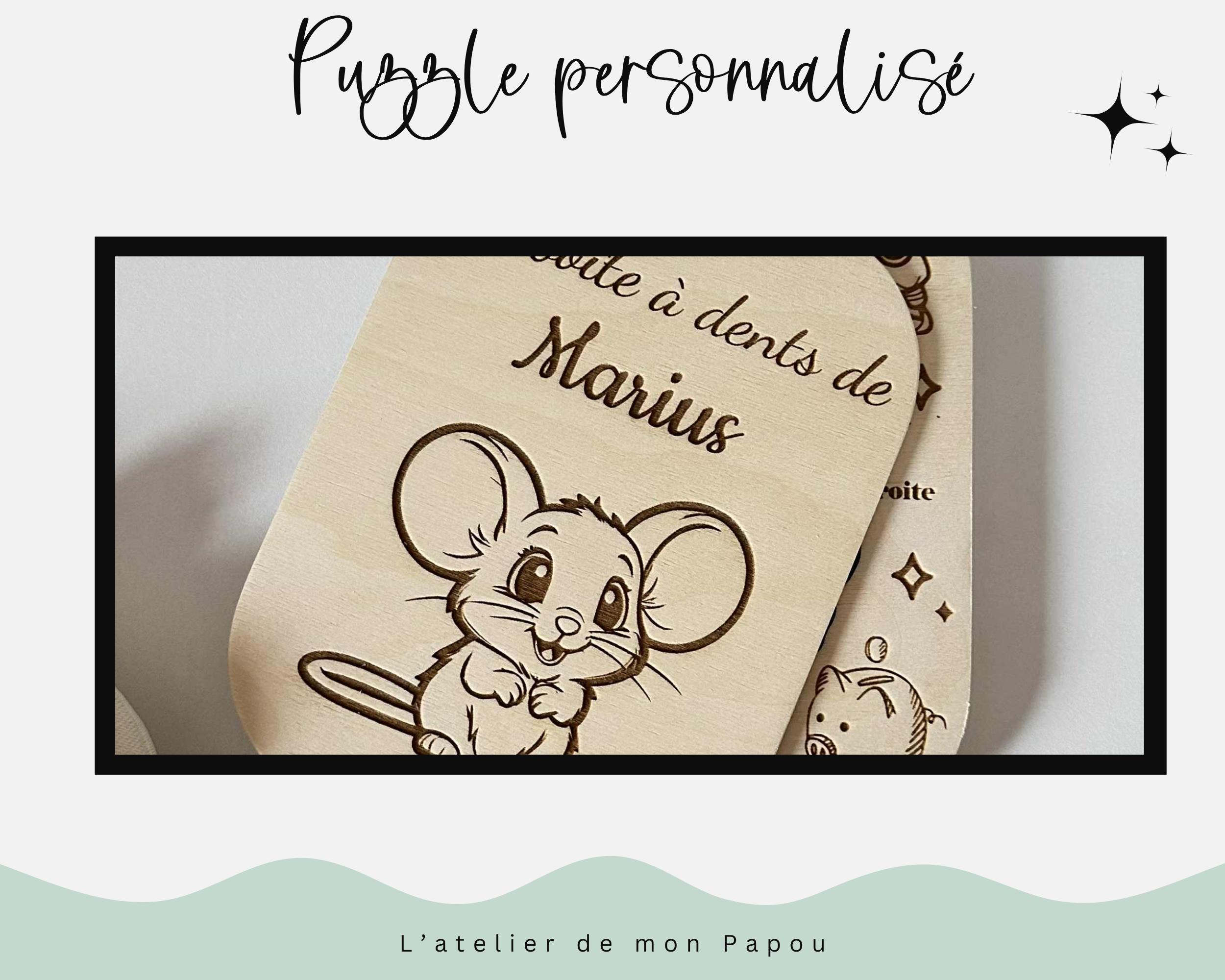 Boite à Dents De Lait En Bois - Personnalisée Avec Le Prénom De L'enfant + Texte Personnalisable – Dessin De La Petite Souris - Fabrication Française – Offrir En Cadeau De Naissance