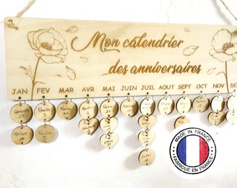 Calendrier 2024 - Calendrier mural - Calendrier Bois - Calendrier perpétuel anniversaire - Calendrier enfant