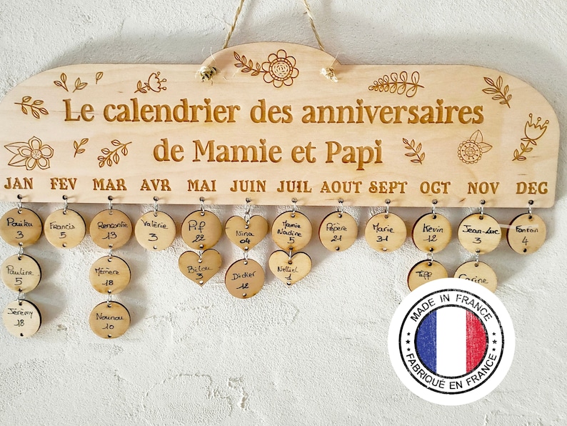 2024 Calendar Wall Calendar Wooden Calendar Perpetual Birthday Calendar Children's Calendar papi et mami