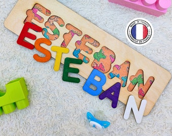 Customizable wooden first name puzzle, made in France, baptism gift idea, handmade creation to offer for a birth