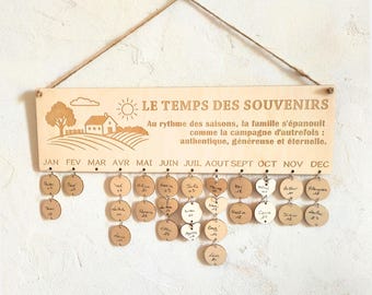 Calendrier Des Anniversaires En Bois Français - Kit Suspension Avec Étiquettes Cœur, Cadeau Noël Famille