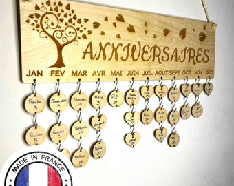 Calendrier 2024 - Calendrier mural - Calendrier Bois - Calendrier perpétuel anniversaire - Calendrier enfant