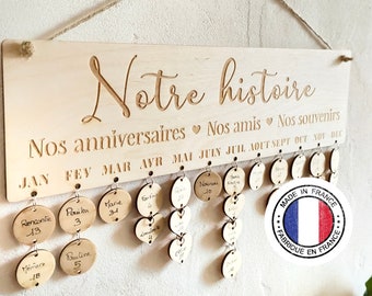 Calendrier 2024 - Calendrier mural - Calendrier Bois - Calendrier perpétuel anniversaire - Calendrier enfant