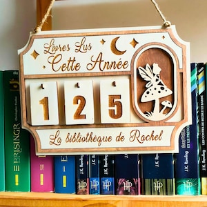 Compteur de livre lus Français en bois personnalisable à suspendre sur bibliothèque