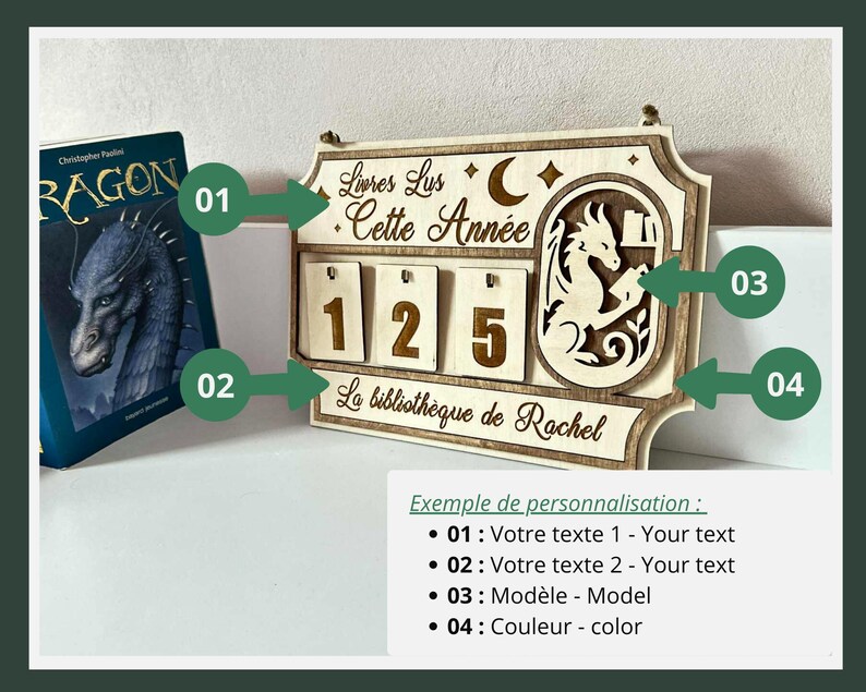 Personalized Wooden Book Tracker – Books Read Counter, Library Decor for Book Lovers image 9