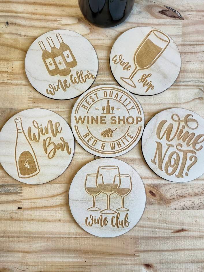 Set de 6 Dessous Verre en Bois Vin/Set Of Coasters Wine