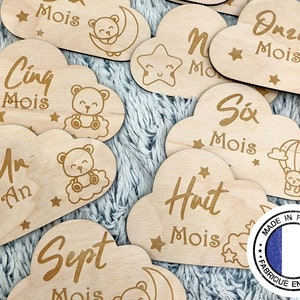 Cartes étapes en bois pour bébé - Set de 12 plaques de progression de bébé - Cartes étapes bébé en bois pour capturer les moments précieux