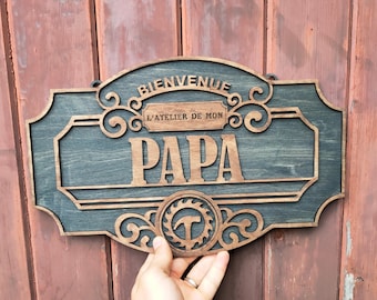 Personalized door sign, Wooden sign, Gift idea for DIY enthusiasts, Wooden sign, Wall decoration, French craftsman