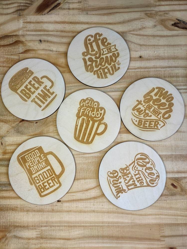 Set de 6 Dessous Verre en Bois Bière/Set Of Coasters Beer