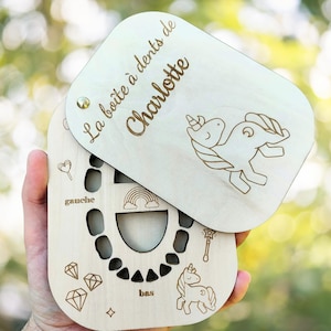 Boîte à dents de lait en bois licorne personnalisée | Cadeau bébé fille | Souvenir première dent | Coffret de rangement enfant