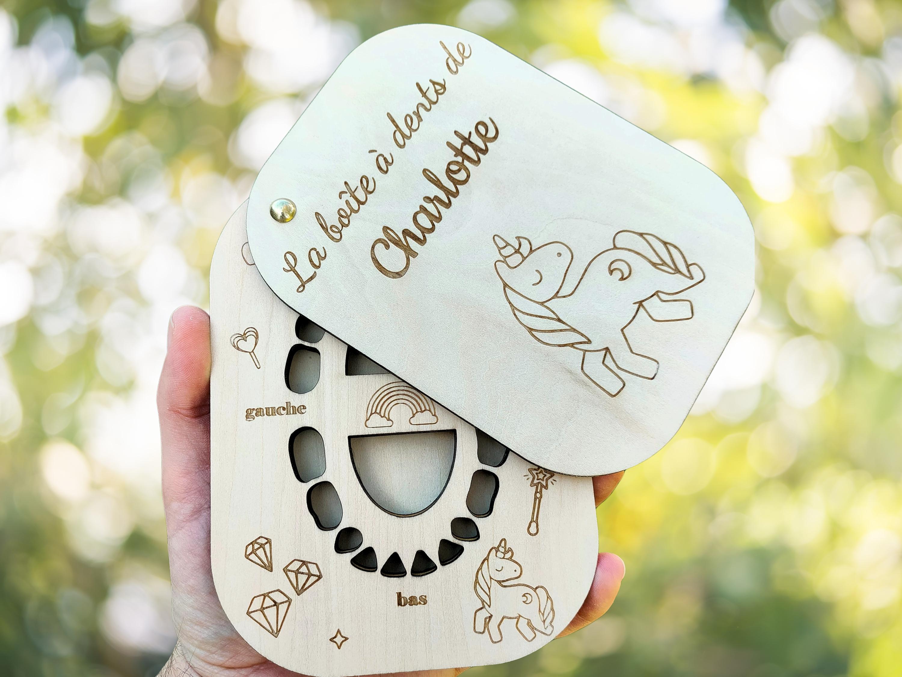 Boîte à Dents De Lait En Bois Personnalisée - Fabrication Française, Prénom Enfant, Licorne