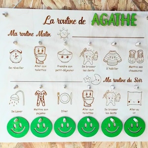 Tabla de rutinas Montessori de madera personalizada, motivación infantil, mañana y tarde, educación positiva, regalo familiar (Francia)