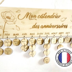 Calendrier 2024 Calendrier mural Calendrier Bois Calendrier perpétuel anniversaire Calendrier enfant coquelicots