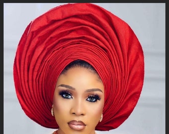 New Nigerian red Asooke gele fabric, Red Gele Ipele Men Hat, Classy Bridal headtie, Modern Yoruba Sewing Asooke, African gele. SHIP NEXT DAY