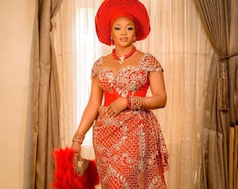 George Lace Fabric Material Only (6.5 Yards) for Nigerian Igbo Bridal Blouse & Skirt