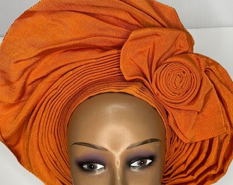Orange Handmade Gele: Yoruba Asoebi Wedding Headwrap - Etsy display picture 1