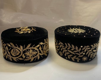Black Velvet Igbo Cap: Gold Embroidered African Men's Hat