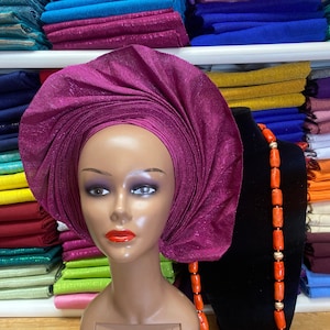 Flusher Pink Aso Oke Autogele: Nigerian Wedding Headwrap
