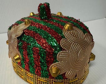 Berretto Igbo Isi Agu con perline fatto a mano – Corona reale nigeriana, taglia disponibile, taglia 23