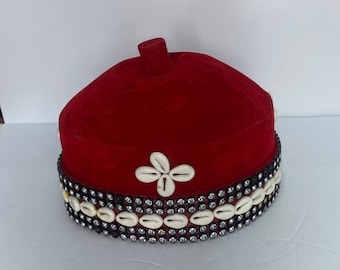 African Chieftaincy Mens Traditional Red Hat Igbo Ozo Cap Royalty Hat Handmade Luxury Hat For Men Grooms Cap Nigeria Traditional Wedding Hat