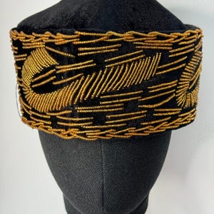 Handmade Black Velvet Igbo Chieftaincy Cap: Beaded Nigerian Wedding Hat