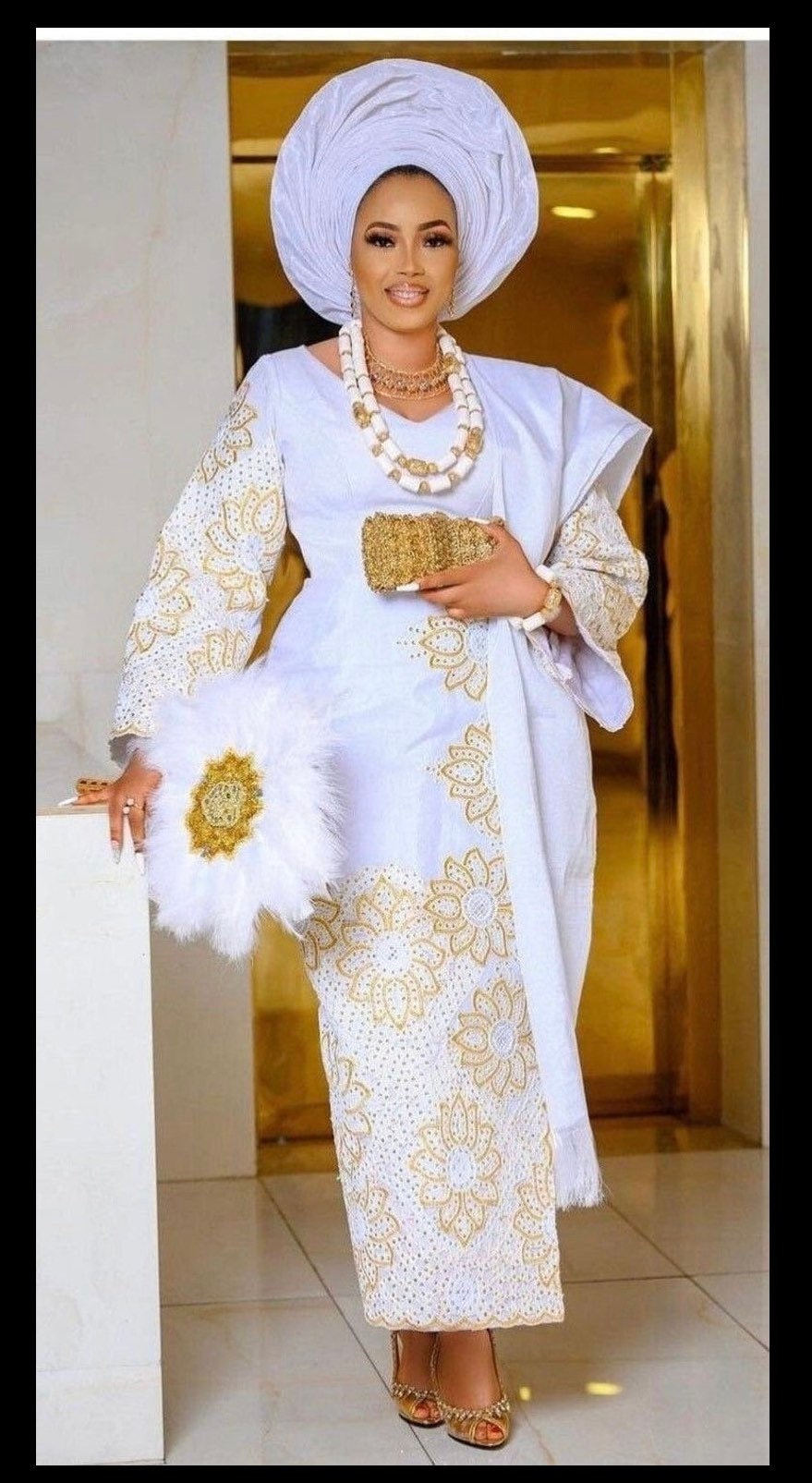 african white and gold dress Off-White African Dashiki Dress with Golden Orange Embroidery
