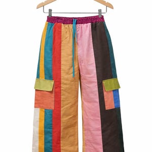 Patchwork Cargo Pants | Handmade Aso-Oke Wide Leg Festival Pants