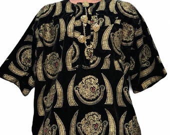 Listo para enviar el mismo día / Camiseta Isi Agu de terciopelo negro para hombre, camisa tradicional Igbo con estampado de cabeza de león, ropa africana nigeriana para hombre, estilo jefe Ou