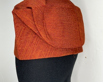 Burnt Orange Yoruba Fila Cap – Handmade Aso Oke Nigerian Wedding Hat for Grooms