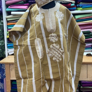 Sanya asooke men agbada and matching pant with hat/African clothing/African men /Gold embroidered shirt /dashiki/wedding ship next day