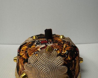 Vtg George Zamaul Couture Glamour Hat Red Rhinestone African  display picture 1
