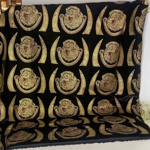 Wedding Luxury Isi Agu black And gold velvet fabric, Nigerian , Isi agu fabric material sold per yard We Ship Next Day