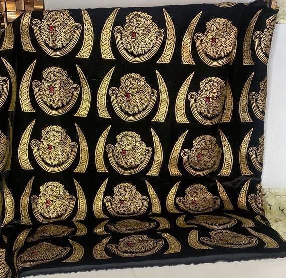 Luxury Isi Agu Fabric Black & Gold Velvet – Nigerian Wedding Material (Per Yard)