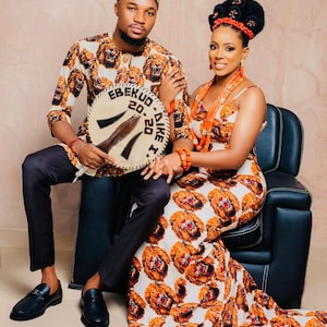 Couple African Isi Agu top| African Igbo bride Dress | Men Clothing|Authentic isi Agu material| Isi Agu shirt| Men shirt| men’s