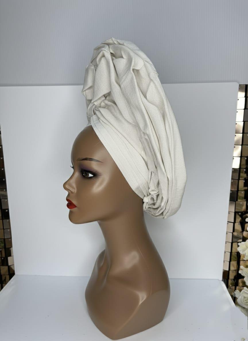 Bianco nigeriano Gele Headtie Aso Oke Gele già fatto Auto Gele Aso berretto turbante africano con perline per la festa 1 pezzo  15
