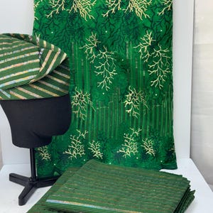 African lace fabric  green  fabric asooke / fan / cap blouse  bride, celebrant, Nigerian Trendy Party dress, Wedding Guest, SHIIP NEXT DAY