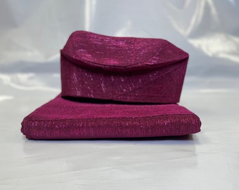 complete Aso Oke Gele pele and cap Only for traditional wedding guest outfit-shimmery magenta Nigeria traditional wedding.. We ship next day