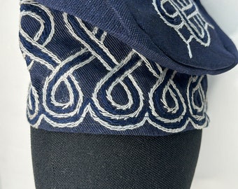 Navy Blue Fila Cap  Yoruba Men’s Embroidered Wedding Hat | Nigerian Traditional Groom Cap