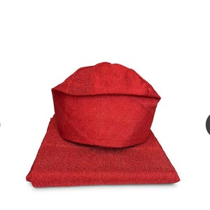 New Nigerian red Asooke gele fabric, Red Gele Ipele Men Hat, Classy Bridal headtie, Modern Yoruba Sewing Asooke, African gele. SHIP NEXT DAY