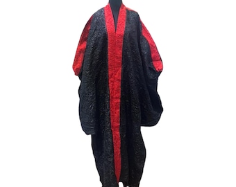 Red & Black Brocade Boubou Kaftan - African Oversized Dress