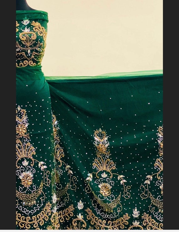 Green Beaded George Fabric: Nigerian Wedding Dress Material, 6.5 Yds - Etsy Green Beaded George Fabric: Nigerian Wedding Dress Material, 6.5 Yds - Etsy