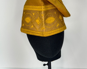 Mustard Yellow Fila Cap  Embroidered Yoruba Men’s Hat for Traditional Events & Weddings