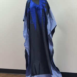 Black & Blue African Kaftan |  Embroidered Free Size Robe | Modest Ankara Gown