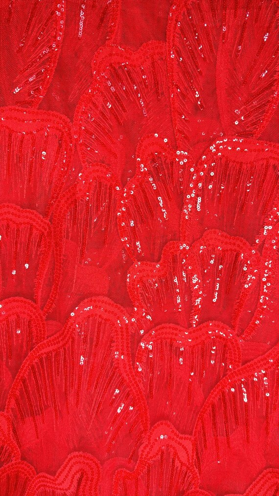 Red Beaded Sequin Lace Fabric: Luxury Bridal Wedding, Prom Sold Per Yard