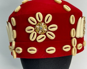 Vtg George Zamaul Couture Glamour Hat Red Rhinestone African Nigerian Beaded Vtg George Zamaul Couture Glamour Hat Red Rhinestone African  main image 3