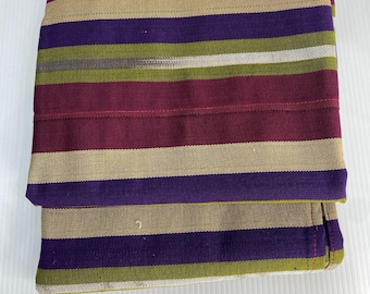 Handwoven Striped Aso Oke Fabric: Maroon, Purple, Green African Textile