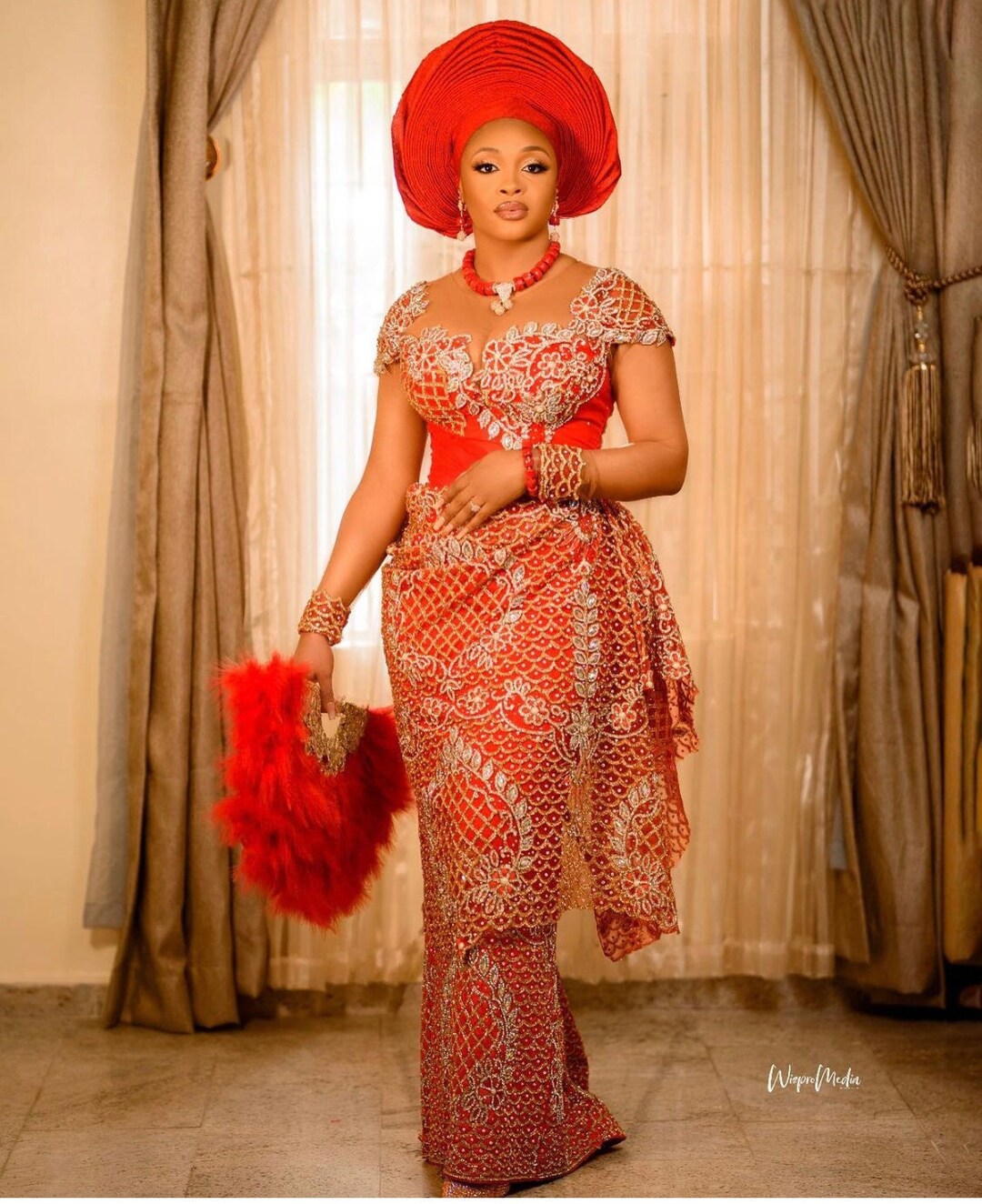 Nigerian Igbo Wedding George Lace Fabric Traditional Bridal Blouse 