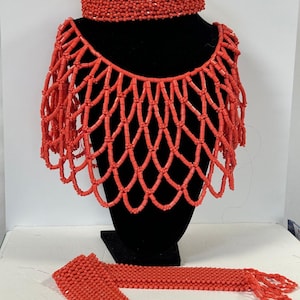 Beaded Edo coral Benin jacke headpiece. Edo/Benin/Igbo free size, ready to wear coral hair crown, bridal crown, traditional Africa wedding