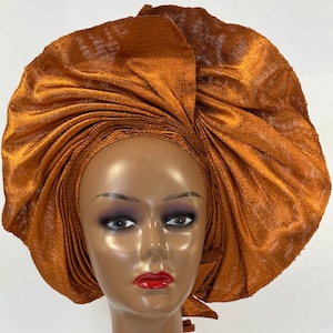 Nigeria  Autogele, Burn  Orange Asooke Fabric, Gele Headwrap, Ready to Wear gele, Nigerian Traditional women  African Weddings, Bride
