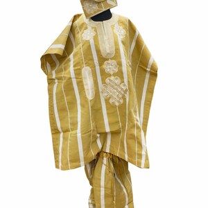 Conjunto Aso Oke Agbada Masculino | Traje de casamento iorubá ouro mostarda (Fila) imagem 6